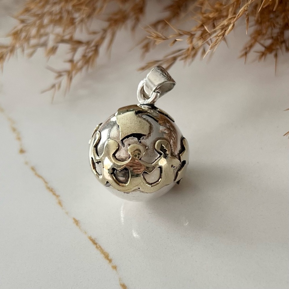 Vintage Sterling Silver Mexico Unity Laton Chiming Orb Pendant - Picture 4 of 6